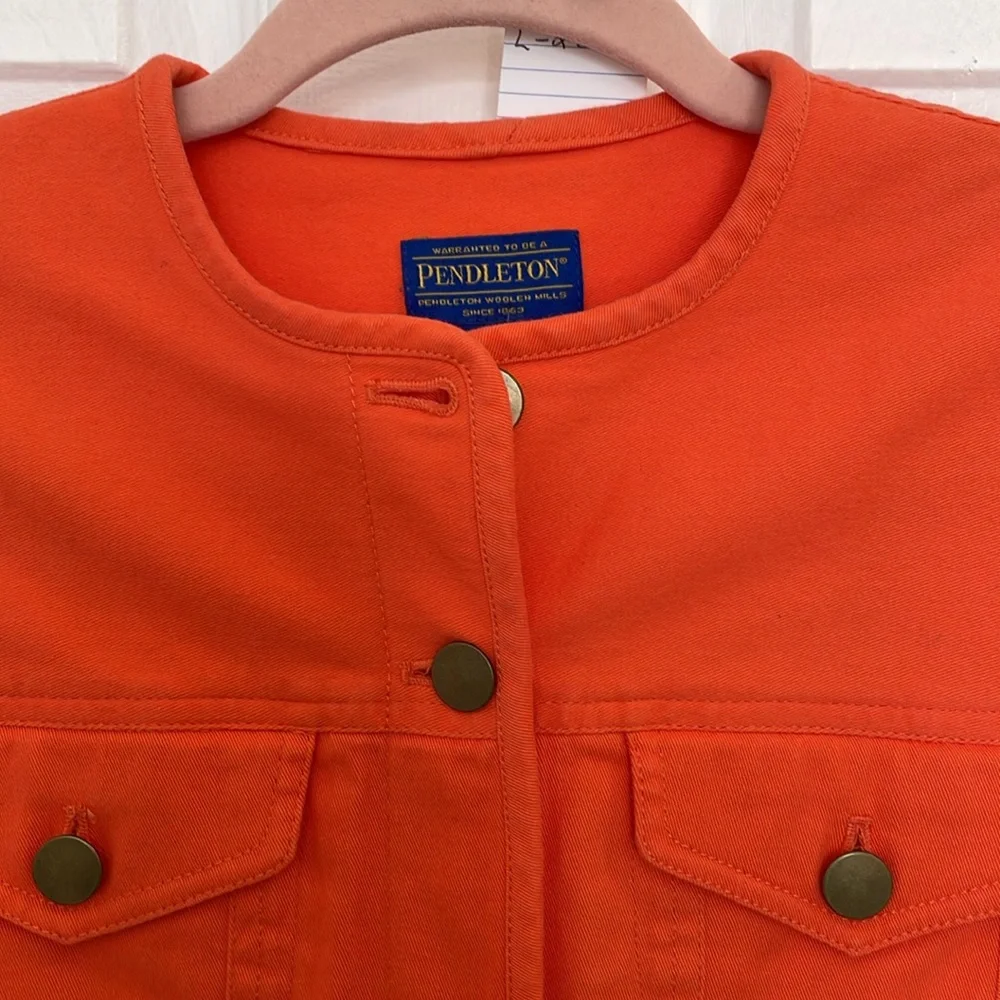 PENDLETON  BRIGHT ORANGE DENIM STRETCH BUTTON UP JACKET TOP SIZE SMALL